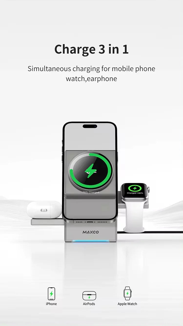 Geometric magnetic wireless charging 3 in 1 Wireless Charger for iPhone